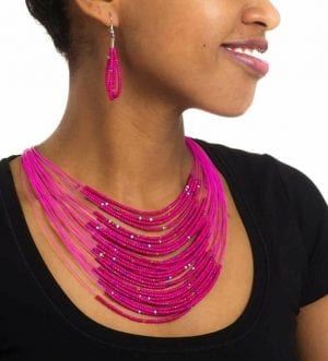 Pink Multi Strand Beaded Handcrafted Necklace (Pikate)
