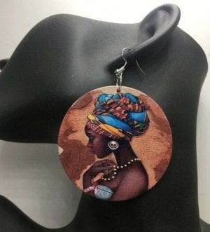 Wood African earrings Dangles Ethnic Traditional