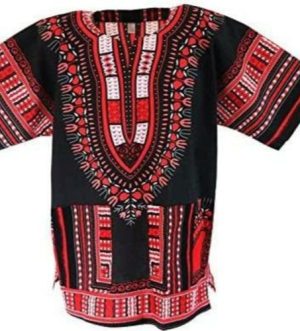 Black red African dashiki unisex shirt - free size
