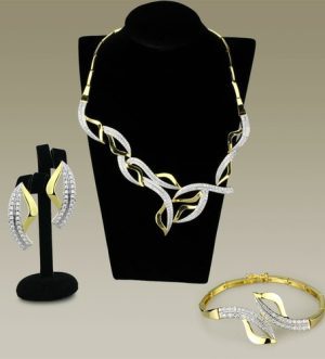 3W942 - Gold+Rhodium Brass Jewelry Sets with AAA Grade CZ in Clear