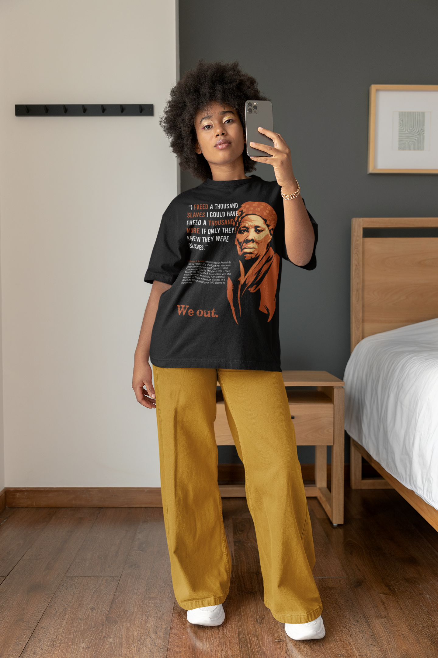 round-neck-t-shirt-mockup-of-a-woman-with-afro-hairstyle-taking-a-mirror-selfie-m29350